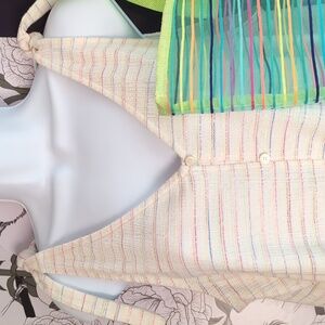 LOFT Neon & Cream Ribbed Sleeveless V-Neck Sundress